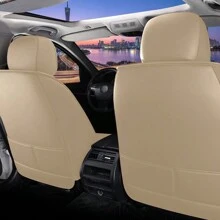 muchkey 5-Seat Car Seat Covers With Headrest And Pillow, Full Set Car Seat Protector, PU Leather & Breathable, Front And Rear Seat Cushions, Universal Fit For MPV, SUV, Truck, Automotive And Most Cars, Car Accessories Cars All Seasons MH78 - 米色 - 查看 2
