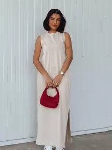 Long Cotton Dress With Pocket - Albaricoque - Ver 1