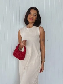 Long Cotton Dress With Pocket - Albaricoque - Ver 2