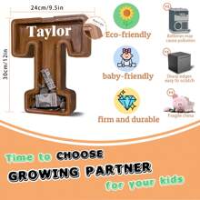 Wooden Letter Piggy Bank For Kids Larger Alphabet Letter Bank For Boys Initial Coin Bank Personalized Piggy Bank Wood Money Save Box For Birthday And Festival- 12"  Piggy Bank - T - 查看 5