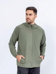 Frozen Fabric Jacket With Hood And Pockets - 軍綠色 - 查看 4