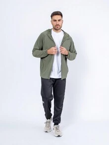 Frozen Fabric Jacket With Hood And Pockets - 軍綠色 - 查看 5