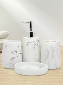 Set De 4pz Accesorios De Cerámica Para Baño Jabonera Dispensador Porta Cepillo Vaso - Blanco - Ver 2
