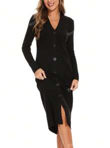 Beautiful Nomad Solid Longline Dual Pocket Button Front Cardigan