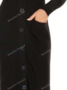 Beautiful Nomad Solid Longline Dual Pocket Button Front Cardigan