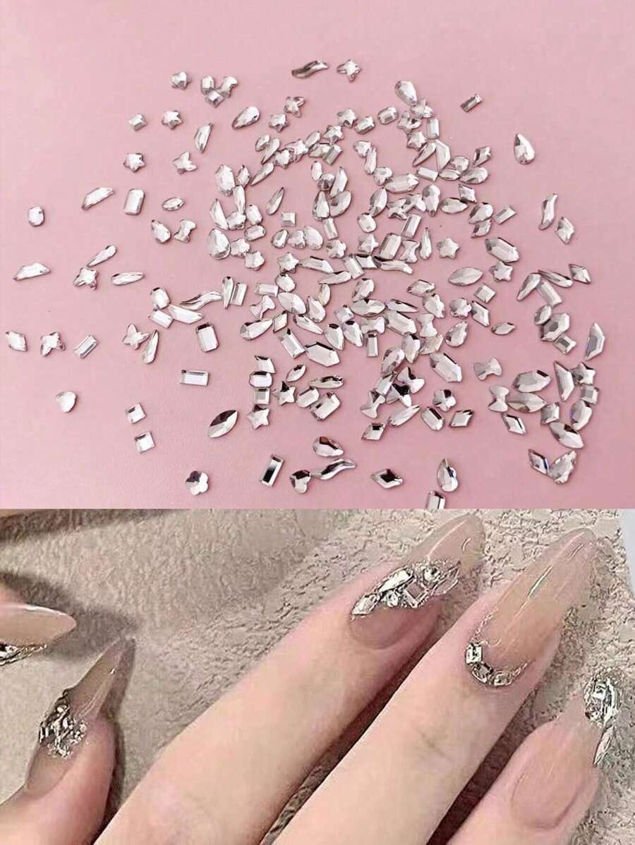 200Pcs Mini-Size White Flat Bottom Shaped Rhinestone Nail Jewelry Popular Online Flash Rhinestone Decoration Shape Random Diy Nail Charms Nail Gems Nail Supplies Nails - White - View 1