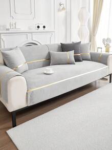 1pc Corn Plush Gold Edge Short Plush Sofa Throw Cover, 1234-Seat Sofa Seat Cushion, Braço, Capa de encosto, Antiderrapante, Todas as estações - Cinza claro - Ver 11