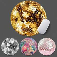 1pc Cute Glitter Ball Mouse Pad, Round Office Desk Pad With Anti-Slip Rubber Base, Small Mini Travel Mousepad For Laptop, Notebook, Office, Home, Study And Gaming, 8"X8"X0.08"