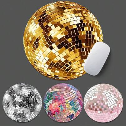 1pc Cute Glitter Ball Mouse Pad, Round Office Desk Pad With Anti-Slip Rubber Base, Small Mini Travel Mousepad For Laptop, Notebook, Office, Home, Study And Gaming, 8"X8"X0.08"
