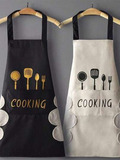 1 Piece, Apron For Home Kitchen Waterproof And Oil Resistant Men's And Women's Workwear Fabric Cartoon Printed Fashionable Waist, Women's Kitchen Apron, Women's Apron, Kitchen Apron, Kitchen Accessories.