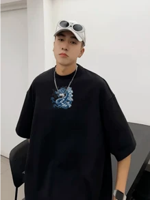 Men's Oversize T-Shirt Chinese Dragon Japan T-Shirt Oversized Shirt Premium 100% Cotton - trắng - Xem 2
