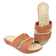 Casual Sandal With Rhinestones Glitter Upper Flat Spur Buckle Comfort Soft Massager Non-Slip Insole - Lạc đà - Xem 1