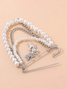 1 szt. Broszka dekoracyjna dla kobiet z motylem, misiem i sztucznymi perłami, Vintage Casual Chic, aluminiowa, akcesorium ze stopu, szpilka do akcesoriów do ubrań, torba, plecak, do szkoły