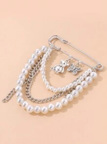 1 szt. Broszka dekoracyjna dla kobiet z motylem, misiem i sztucznymi perłami, Vintage Casual Chic, aluminiowa, akcesorium ze stopu, szpilka do akcesoriów do ubrań, torba, plecak, do szkoły