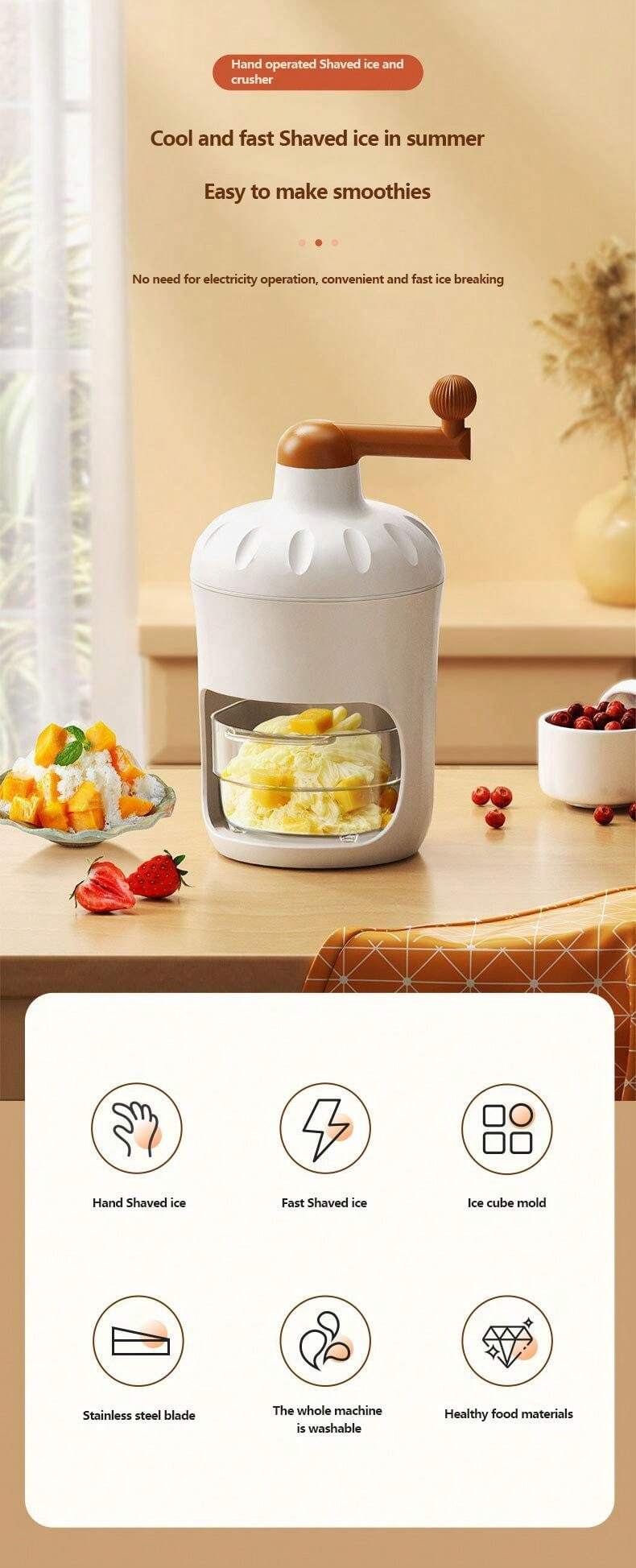 Manual Shaved Ice Maker, Portable Home Mini Snow Cone Machine, Crushed