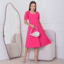 Milimetrica Elegant Loose Pregnancy Women's Midi Dress With Evangelical Princess Sleeves Congregate - 粉色 - 查看 1