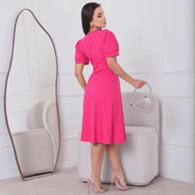 Milimetrica Elegant Loose Pregnancy Women's Midi Dress With Evangelical Princess Sleeves Congregate - 粉色 - 查看 4