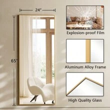 71"X26" Full Length Mirror, Floor Mirror With Stand, Large Wall Mirror With Aluminum Alloy Frame, Free Standing, Hanging, Or Leaning, Full Body Mirror For Bedroom, Living Room, Dressing Room, Gym, Gold - 金色 - 查看 9