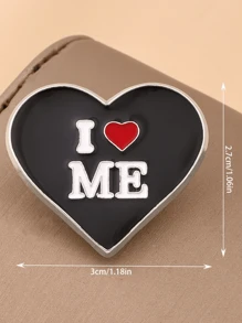 Heart-Shaped "I Love ME" Enamel Pin, Cute Cartoon Letter Brooch, Unisex Fashion Accessory, Versatile Decorative Metal Badge - Black - View 3