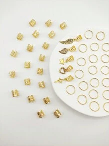 45 件合金太阳主题混合风格发圈套装发饰夏季辫子发饰适合女孩和女士波西米亚风发夹 - 金色 - 查看 3