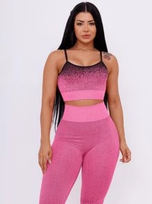 Elegant Women's Gym Set With Leggings Top / Cropped Cos High Sports Polyamide - 粉色 - 查看 7