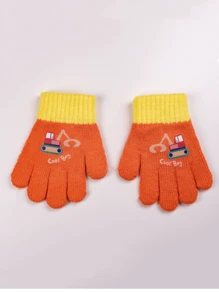 1 双儿童可爱卡车设计保暖内衬针织冬季保暖手套，适合幼儿