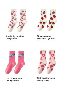 4 Pairs Strawberry Fruit Heart Cute Women Boat Socks, Sports & Outdoor - Multicolor - View 7