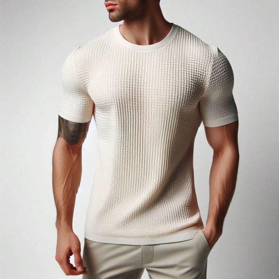 Playera Hombre, Tejido Tipo Waffle Manga Corta - Crema - Ver 1