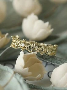 Stylever 1 Máy Tính Retro Phong Cách Lịch Sự Nhẫn Cho Nữ Nữ Trang Sức S925 Bạc Mỹ Món Quà Trang Sức Dành Cho Cặp Đôi Có Niên Đại Trang Trí cho Vũ Hội - Vàng - Xem 6