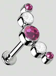 1 pièce Boucle d'oreille de piercing de tragus, cartilage, hélix en acier inoxydable avec cinq zirconias et opale, bijou de piercing de lobe d'oreille et labret avec cristal