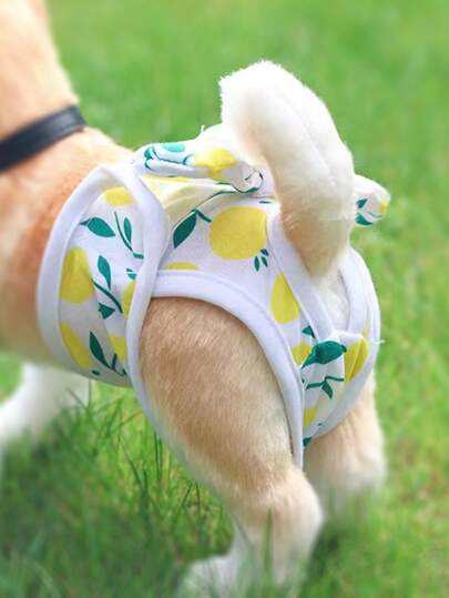 1pc/2pcs Lemon Leaf Floral Bowknot Dog Sanitary Pants, Menstrual Pants For Preventing Harassment, Suitable For Medium And Small Pets