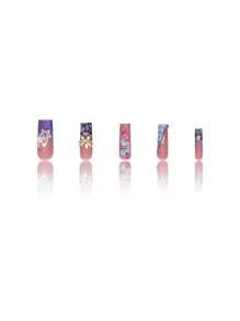 24 piezas de uñas postizas en forma de ataúd de estilo francés de alta gama con diseño de mariposas doradas en 3D y flores verdes, adecuadas para el uso diario de mujeres y niñas