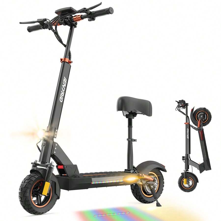 Electric Scooter For Adults, Foldable EScooter With Seat, 10" Off Road Pneumatic Tube Tires E Scooter, 800W Motor E-Scooter Up To 30 Miles Range Max, 28MPH Top Speed, Offroad Eletric Scooter