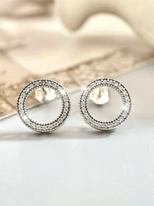 ESBERRY 1Pair Of S925 Sterling Silver Zirconia Round Earrings Fine Jewelry Gift For Women - Silver - View 4