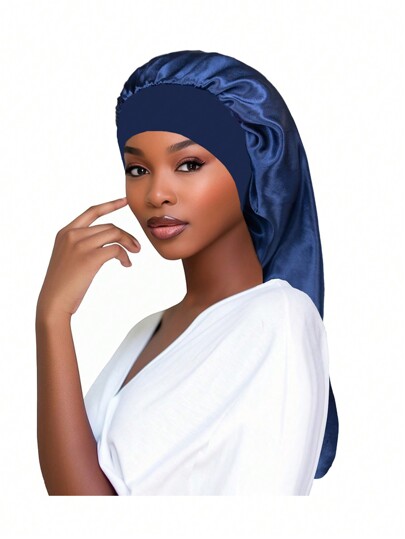 1 pezzo Cuffia da notte in raso con fascia elastica per donne, in vari colori, cappello da notte in morbido jersey di poliestere foderato per capelli lunghi, cuffia da notte tinta unita per il bagno e il sonno, primavera/estate/autunno