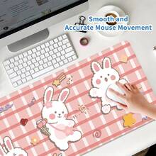 Cute Cartoon Rabbit Mouse Pad, Desk Pad, Large Keyboard Pad, Rubber Anti-Slip Texture, All-Round Edge Locking, Pink Mouse Pad - 60x30x0.2cm - View 5