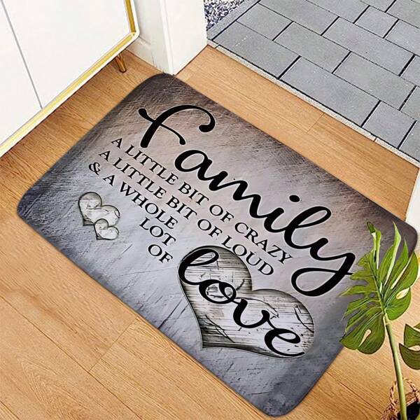 1pc Vintage Wood Grain "Family Love" Pattern Doormat, Modern Minimalist Personalized Absorbent Quick-Dry Entry Mat, Anti-Slip Indoor Entrance Carpet, Washable Dirt-Resistant Foyer Rug, Suitable For Living Room, Bedroom, Kitchen, Parties, Gifts