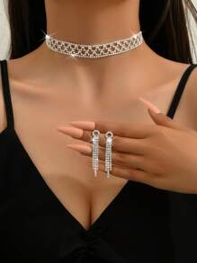 Exaggerated Rhinestone Choker Women Necklace Unique Design Collar Necklace Formal Event Jewelry - Silver - View 6