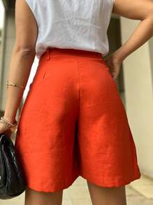 Plain Marrant Fabric Shorts - Orange - View 2
