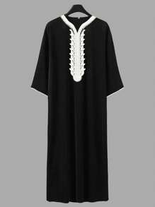 New Arrival Black Loose Casual Muslim 3/4 Sleeve Men Long Robe, Middle Eastern Style Leisure Robe - Black - View 5