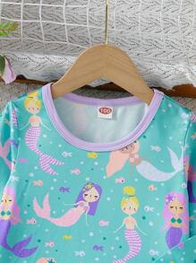 Ensemble de tenue de sirène pour filles printemps/automne (la taille est petite, il est recommandé de commander une taille au-dessus) - Bleu azur - Voir 4