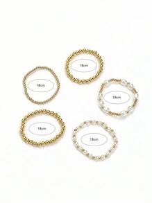5 piezas/Set de pulseras con cuentas de perla de moda para mujeres - Amarillo Oro - Ver 6