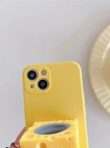 Divertida funda de teléfono antiestress con diseño de ratón y queso compatible con iPhone 15, 14, 13, 12, 11 Pro Max, cubierta protectora suave contra caídas - Amarillo - Ver 6