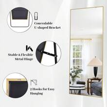 71"X26" Full Length Mirror, Floor Mirror With Stand, Large Wall Mirror With Aluminum Alloy Frame, Free Standing, Hanging, Or Leaning, Full Body Mirror For Bedroom, Living Room, Dressing Room, Gym, Gold - 金色 - 查看 5