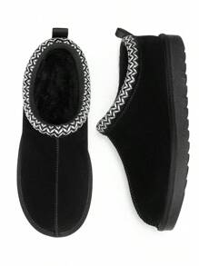 Fuzzy Cozy Women's Fashion Slippers - Genuine Suede Leather, Indoor Outdoor Fluffy Shoes For Winter Comfort, Cute And Warm With Memory Foam Suitable For Gift Chioce - 黑色 - 查看 11