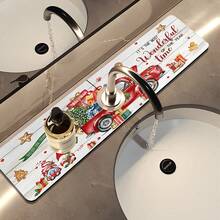 1pc Christmas Print Water Faucet Absorbing And Drying Mat, Vintage Coffee Absorbent And Quick-Dry Mat, Waterproof And Anti-Slip Bathroom Sink Vanity Mat For Home, Office, Commercial And Farm Use,Christmas Decor,Christmas Gift