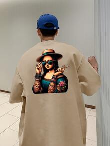 Men's Oversize T-Shirt Monalisa Drip T-Shirt Premium Oversized Shirt 100% Cotton - 卡其色 - 查看 1