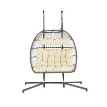 2 Person Outdoor Rattan Hanging Chair Patio Wicker Egg Chair - Màu be - Xem 4