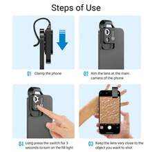 Lente de microscopio macro 200X para teléfono APEXEL, microscopio para smartphone de alta definición con lente CPL y luz LED, microscopio portátil compatible con el 98% de los smartphones, microscopio mini para smartphone, accesorio profesional para cámara de teléfono (negro, iluminación de 2 niveles, microscopio 200X con lente CPL) - Negro - Ver 11