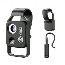 Lente de microscopio macro 200X para teléfono APEXEL, microscopio para smartphone de alta definición con lente CPL y luz LED, microscopio portátil compatible con el 98% de los smartphones, microscopio mini para smartphone, accesorio profesional para cámara de teléfono (negro, iluminación de 2 niveles, microscopio 200X con lente CPL) - Negro - Ver 3